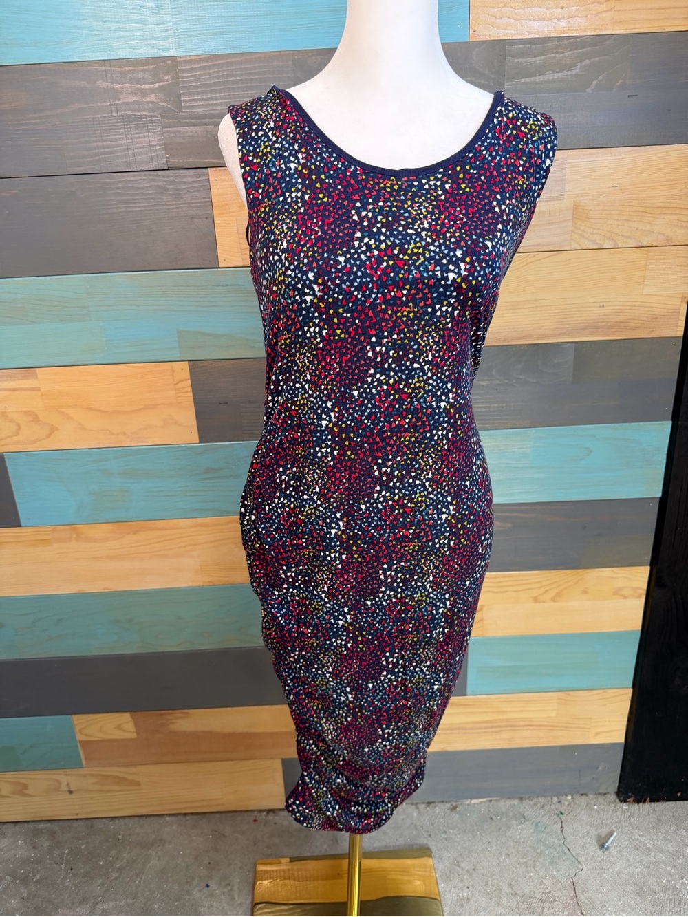 A Pea in the Pod Sleeveless Confetti Multicolor Maternity Dress Photo Shoot